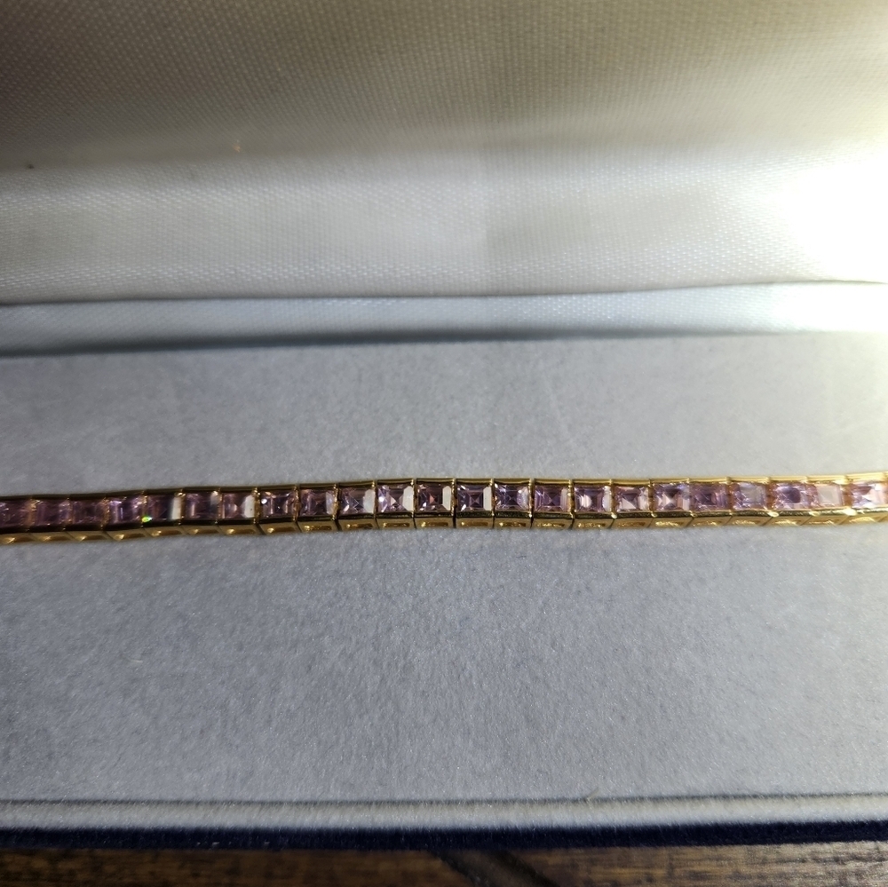 Pink Zirconia Silver Tennis Bracelet - Picture 7 of 7